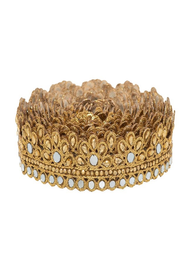 CORIOX Mirror Golden Lace Designer Fabric for Designing, Sarees, Lehangas, Dupatta, Bags, Furnishings Art and Crafts 9 mtr. - Image 1